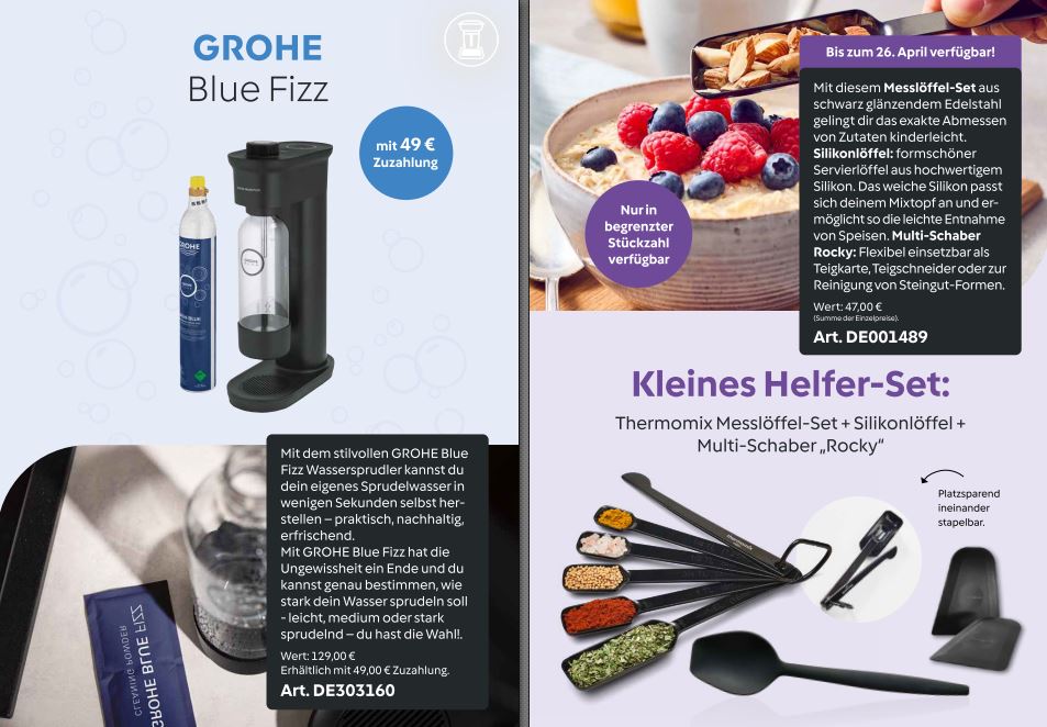 Gastgeber-Präsente bei Erlebniskochen - Katalog Frühling 2026 2 Gastgeber-Präsente Katalog - Frühling 2026, Grohe Wassersprudler und Messlöffel-Set