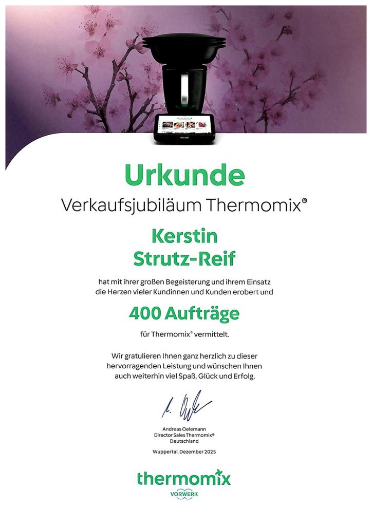Über mich 11 Verkaufsjubiläum Thermomix: 400 Aufträge
