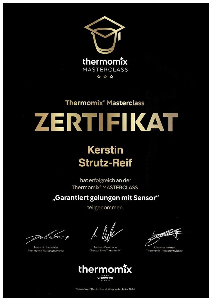 Über mich 10 Zertifikat Masterclass Thermomix Sensor